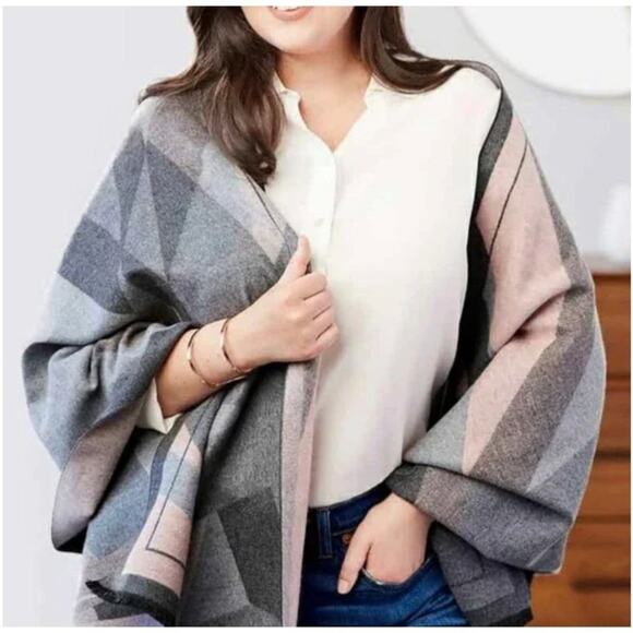 Soia & Kyo Accessories - SOIA & Kyo Larisa Scarf Wrap Shawl in Rose and Charcoal Gray Blanket Scarf